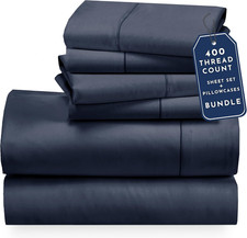 6-Piece Full Sheet Set, 400TC Cotton Sateen, Indigo Blue
