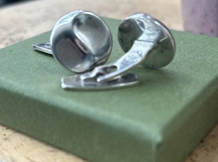 Gemelos redondos modernistas Georg Jensen Dinamarca de plata de ley Foto 2 de 4