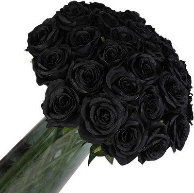 12 PCS Artificial Flowers Black Roses,Fake Silk Flower Long Stem Artificial Rose