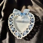 Vintage Heart Shape Valentines Milk Glass Plate 8"  w/ open heart border