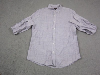 UNTUCKit Shirt Adult Large Purple Plaid 100% Linen Slim Fit Button Mens Formal