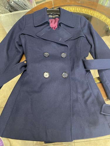 Via Spiga Black Wool Blend Double Breasted Pleated Belted Trench Coat-Pre Owned - Picture 9 of 22