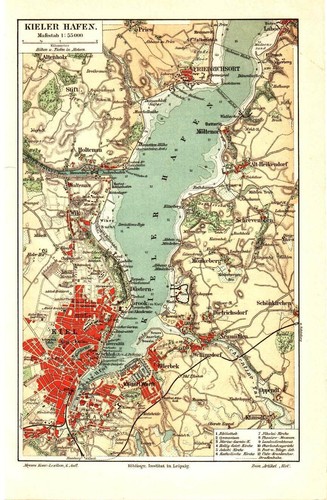 Antique map GERMANY. CITY MAP OF KIEL & NEIGHBORHOOD. c 1905