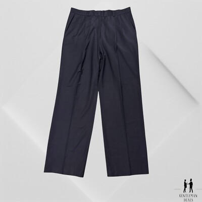 MASKA Maska Women Navy Blue Wool Pants 48 french US 16 Pleated Wide Leg 34x32