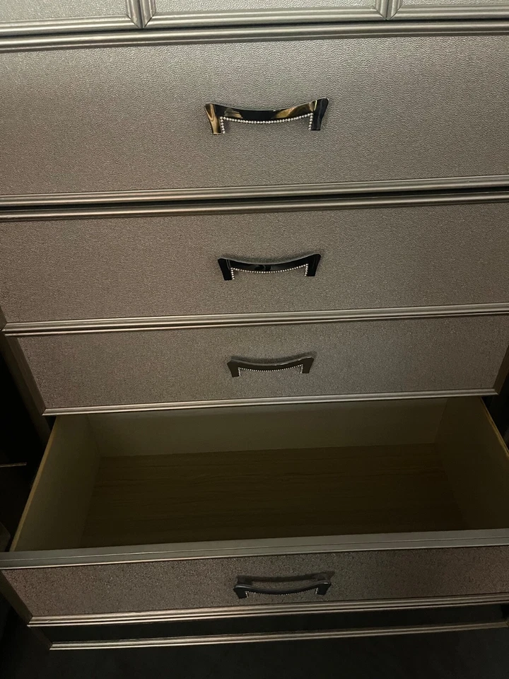 Ashley Furniture: King size bedroom set, Gold/Grey, Good Condition - Image 2 of 4