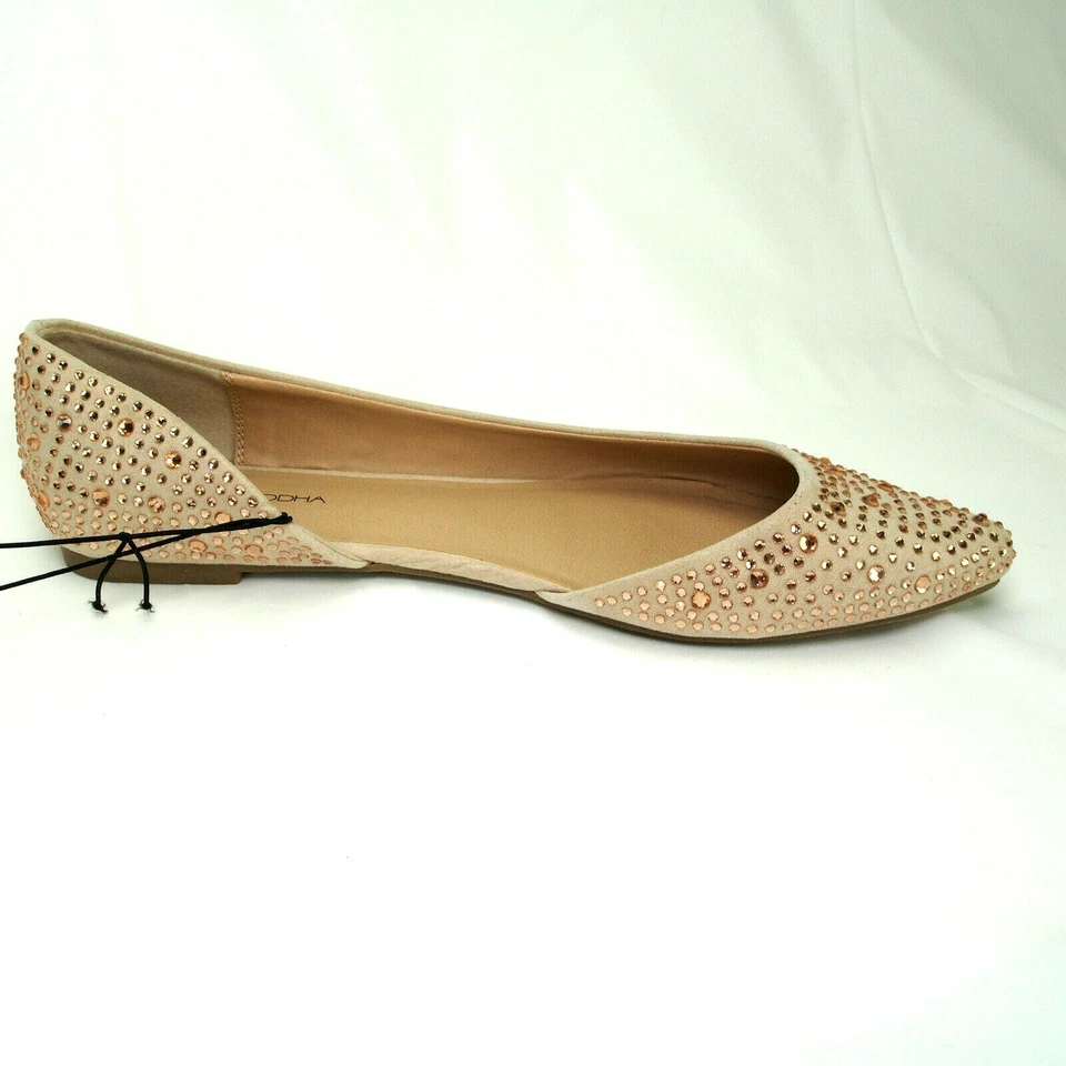 Zapatos planos bailarina de diamantes de imitación para mujer talla 9,5 punta en punta desnuda brillantes moda Foto 3 de 4