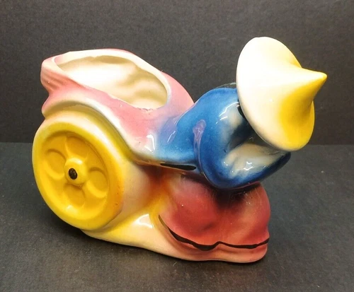 Vintage Shawnee Pottery 'Man with Rickshaw' Ceramic Planter