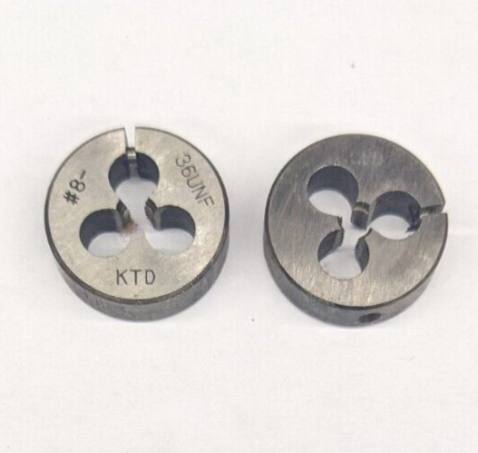 2 Kromhard #8-36 NF Round Dies 13/16" OD Screw Adjustable Die Carbon Steel USA