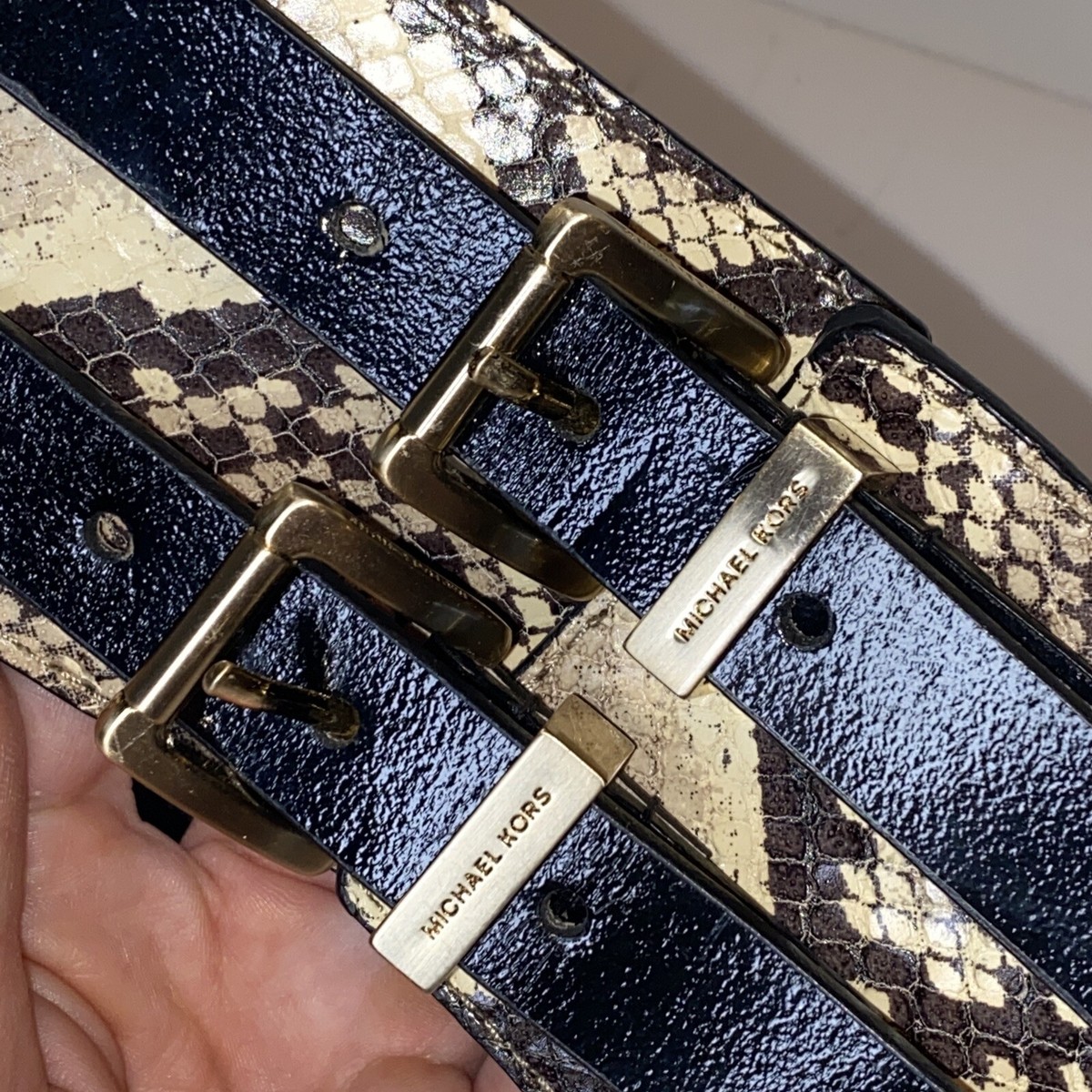 MICHAEL KORS GENUINE LEATHER SNAKE SKIN BELT SIZE M Black 