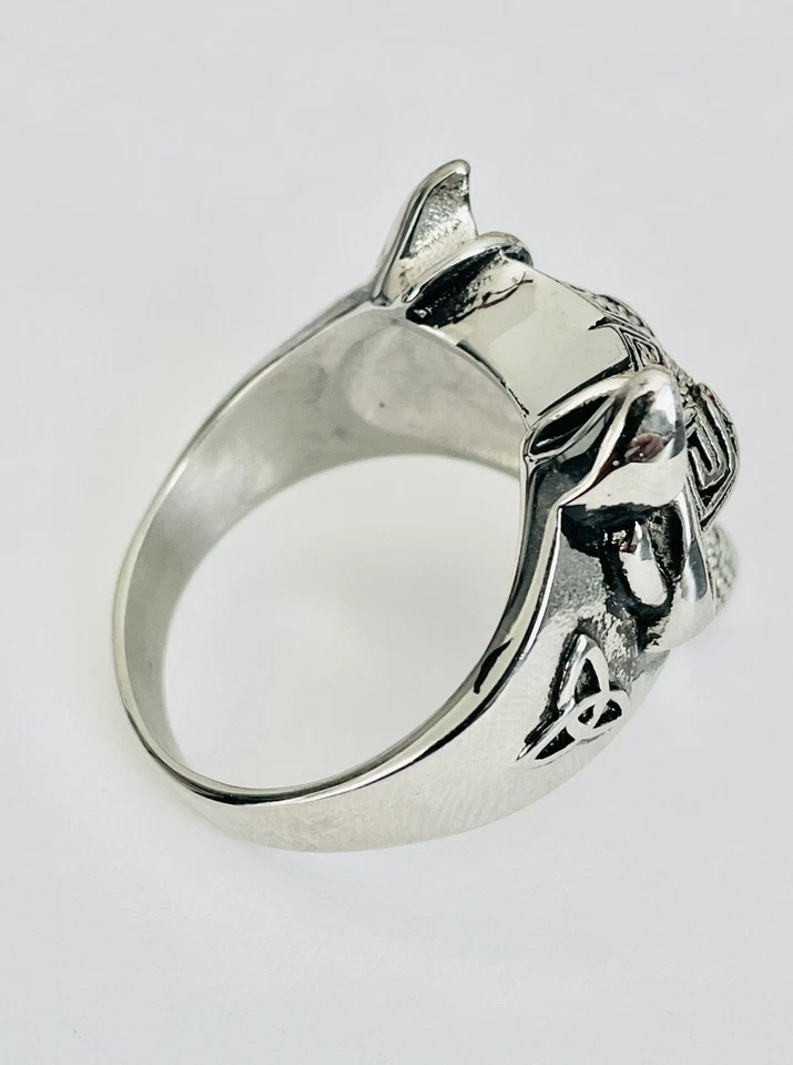 Anillo Cabeza de Lobo Acero Inoxidable Talla 15 Para Hombre Nórdico Vikingo Nudo Celta Unisex Foto 3 de 4