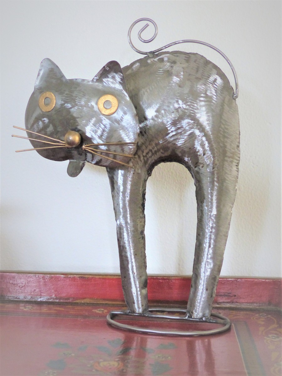 Sculpture Famille De Chats Acier Brossé Verni - Hauteur 35 Cm, Fait Main