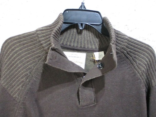 Weatherproof Mens Sweater Large Brown Henley Vintage 1948 Solid Pullover Cotton - Picture 2 of 11