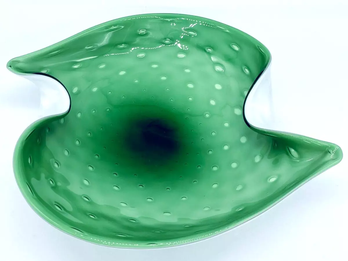 Art Glass Dish Controlled Bubbles Freeform Design Cased Glass Mid Century  Mod