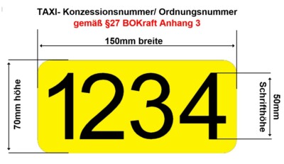 Ordnungsnummer Taxi im Set zu 2 Aufklebern in Gelb mit 1-7 Zeichen