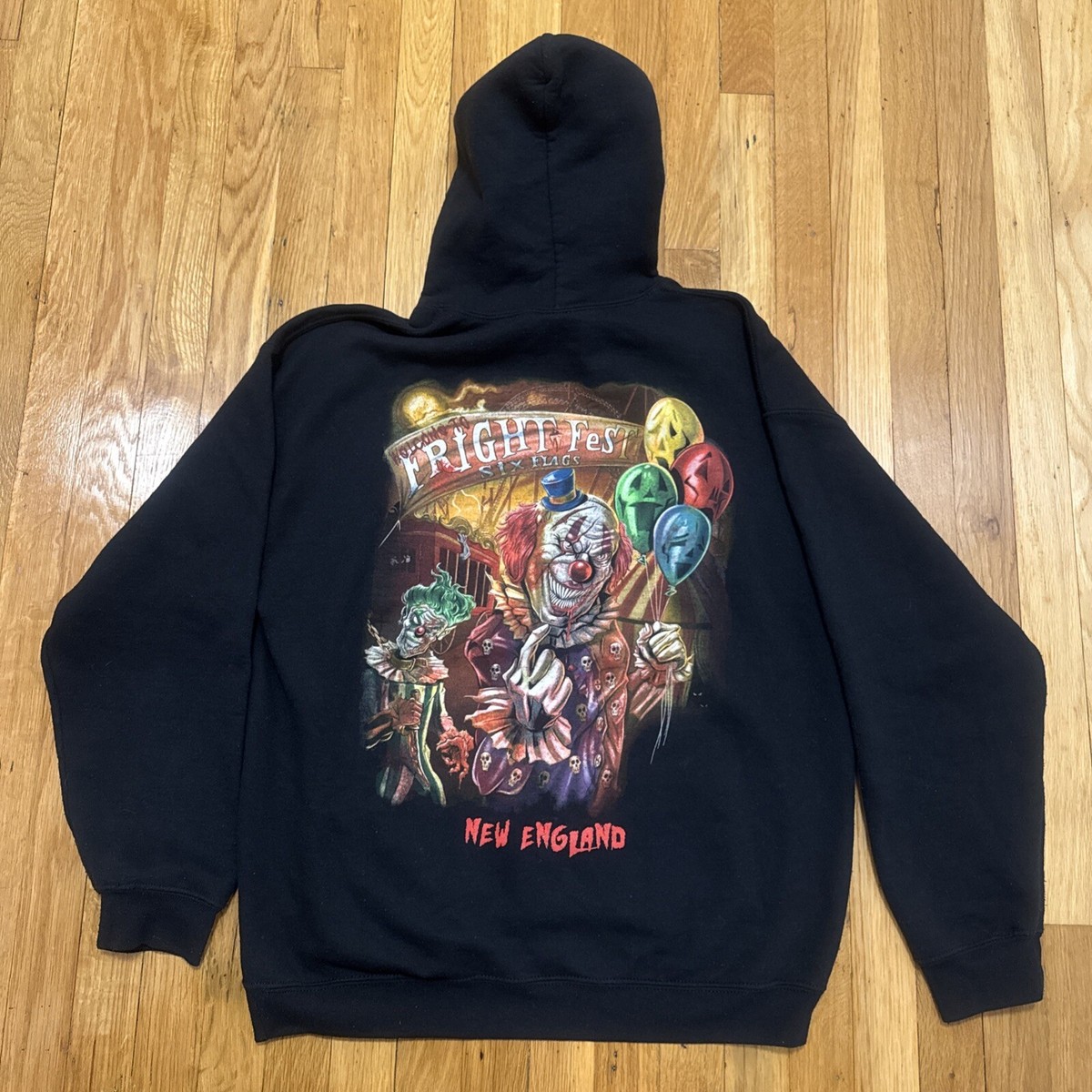 Fright Fest Sweatshirt Hoodie Mens Size XL Black Six Flags Glow In