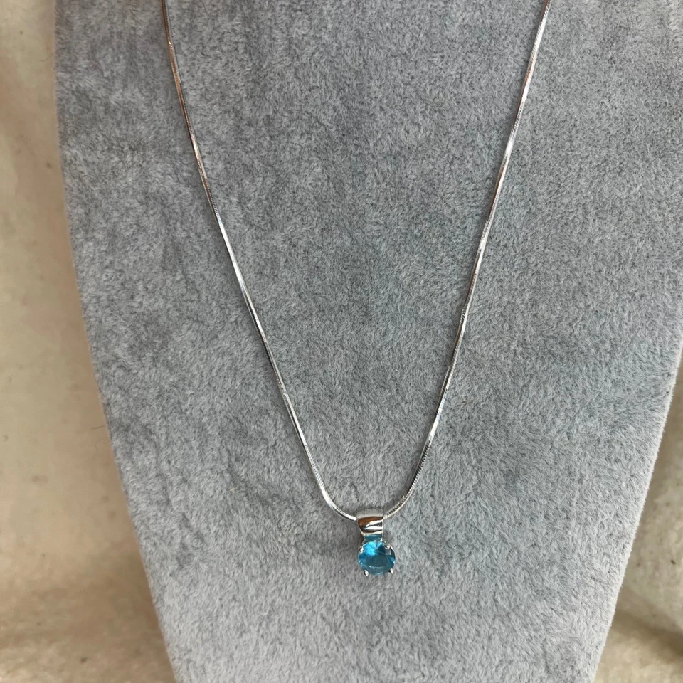 Collar de plata de ley 925 redondo azul verdoso simulado topacio colgante 18 pulgadas Foto 3 de 4