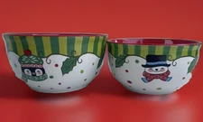 Christmas Nesting Serving Bowls 2qt 1qt Winter Snowman Penguin Set of 2