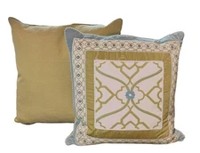 Eastern Accents White W/Blue Flower Green Solid Pillow & Cover x2 Luxury Sham 25