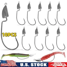 10PCS Weedless Darter Swimbait Jig Heads Bullet Style Weighted EWG Offset Hooks 