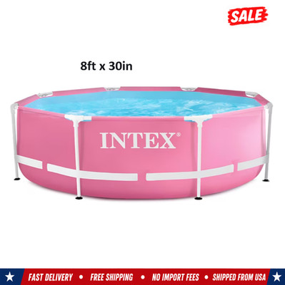 Intex 28290EH 8ft x 30in Round Metal Frame Above Ground Swimming Pool Pink