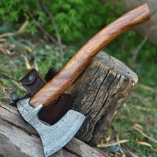 CUSTOM HAND FORGED DAMASCUS STEEL VIKING BEARDED CAMPING HATCHET TOMAHAWK AXE