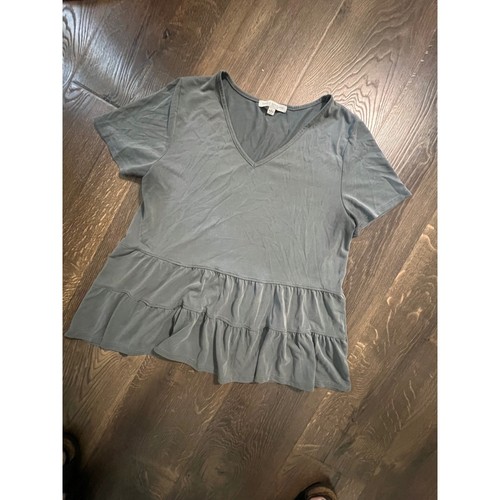 Green Envelope Peplum Top Ruffle Hem V-Neck Short Sleeve Gray Size L | eBay