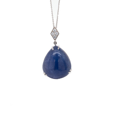 Tansanit Cab Birne 34,64 Karat Anhänger in 925 Sterling Silber (55435)