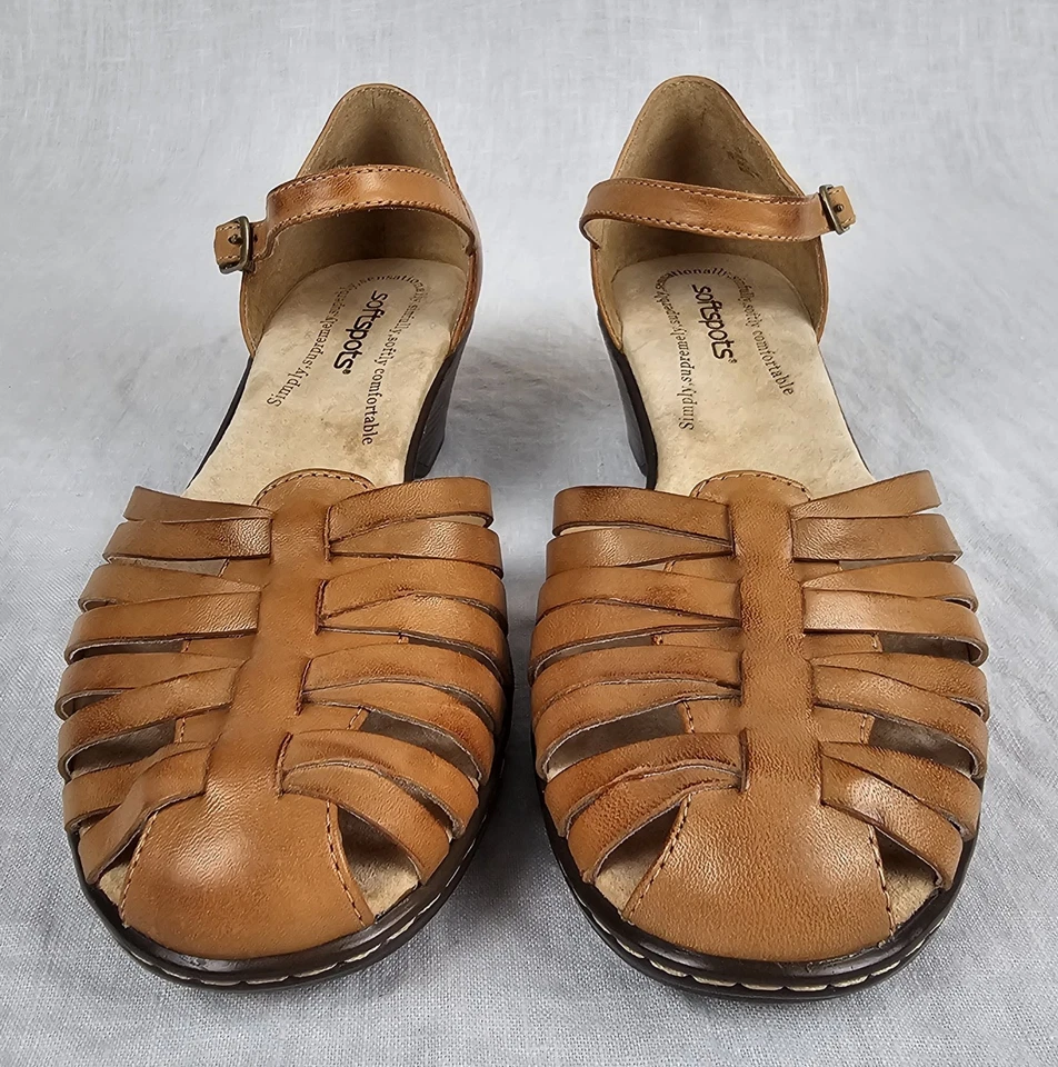Softspots Womens Leather Sandal Camel Brown Size 9 Tatianna Block Heel Comfort - image 2 of 4