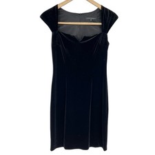 Elegant David Meister Designer Black Velvet Cocktail Dress Cap Sleeves Size 2