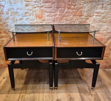 Vintage Pair Of 60's G Plan Tola Bedside Drawers. Brass and Black Bedside Tables