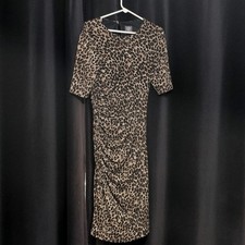 Vince Camuto Brown/Black Leopard Shift Dress Scoop Neck Short Sleeve 10