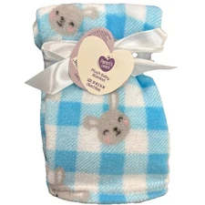 Parents Choice Plush Blue Plaid Bunny Baby Blanket 30x36 soft plush NWT