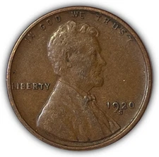 1920 S BN Lincoln Wheat Cent Good (G) to FINE (F) Circulated Condition Coin