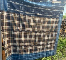 Indigo Cotton Check Fabric Vintage Rag Textile Authentic Rare Handloom
