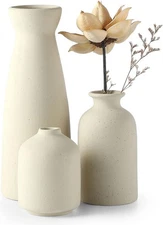 CEMABT Beige Ceramic vase Set-3 Small Flower vases for Decor