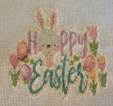HAPPY EASTER HAND-MADE UNFRAMED FINISHED COMPLETED CROSS STITCH ART PICTURE WALL