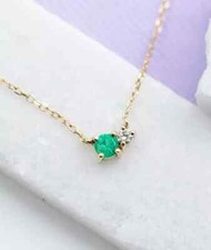 1Ct Round Cut Lab Created Green Emerald Women's Necklace 14K Yellow Gold Plated