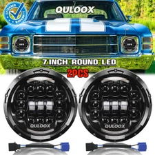 for Chevy Chevelle 1971-1973 Pair 7" Inch LED Headlights Round Hi/Lo Sealed Beam