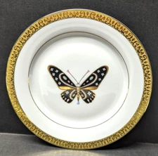 Gold Buffet Royal Gallery Black Butterfly Porcelain Gold Rim Salad Plate 8 1/2"