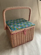 Vintage Retro Wicker Sewing Basket With Storage