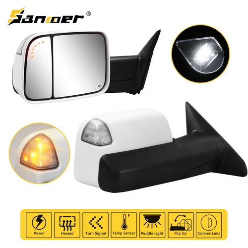Painted White Tow Mirrors Amber Signals for 2009-2018 Dodge Ram 1500 2500 3500