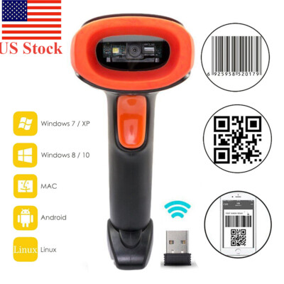 2.4Ghz Wireless Barcode Scanner USB Cordless 1D 2D Laser Barcode Reader Handhold