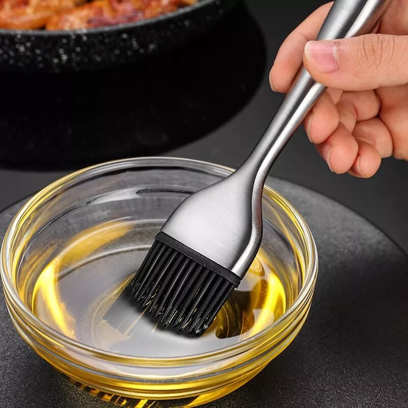 Silicone Kitchen Oil Brush BBQ Grill Basting Stainless Steel