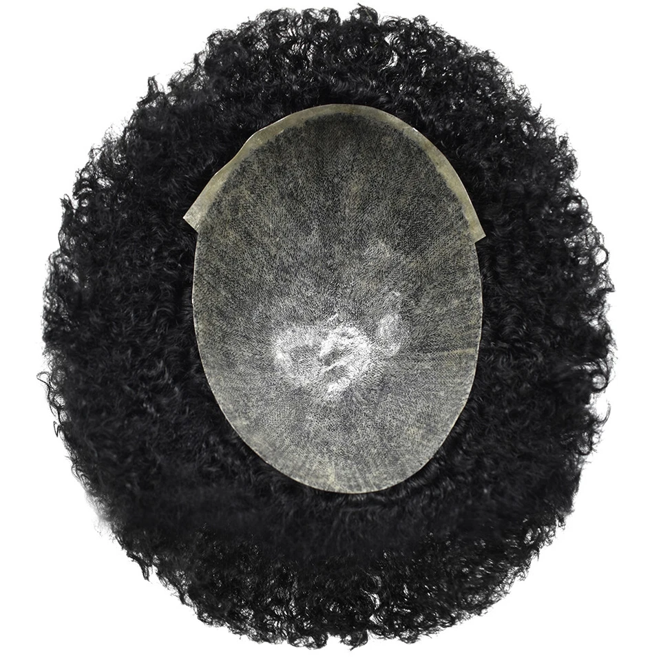 Afro Curl Mens Toupee Full Poly Skin Pu African American Human Hair Replacements - Image 3 of 4