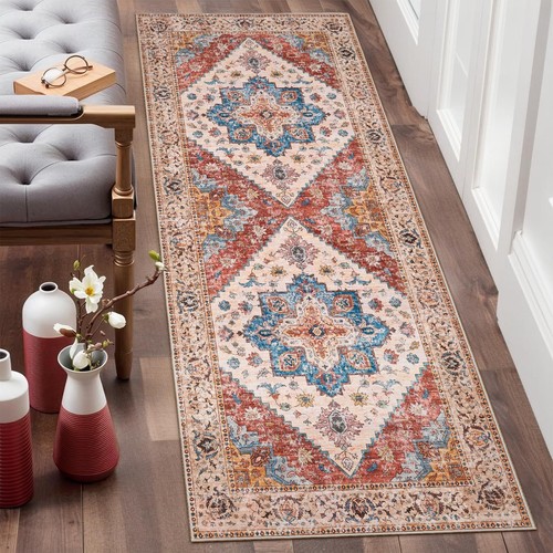 Washable Runner Rug Non Slip 2'x6' Hallway Rug Runner Vintage Kitchen
