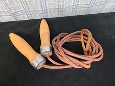 Leather Jump Rope Wood Handle~made in USA~ 9ft long. Bearings. Vintage