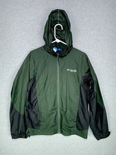 Mens Sz Medium Columbia Omni-shield Track Jacket Green Windbreaker Roll-up Hood