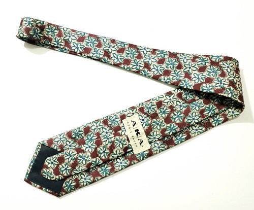 AKA Eddie Bauer Maroon Green White Floral 100% Silk Neck Tie Made in USA A245 - Picture 3 of 6