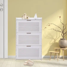 3-Layer Shoe Organizer White Tipping Shoe Cabinet Shoe Rack Cabinet for Entryway