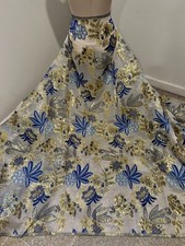 BLUE GOLD WHITE Metallic Brocade ORGANZA Fabric 58 Width Sold By The Yard